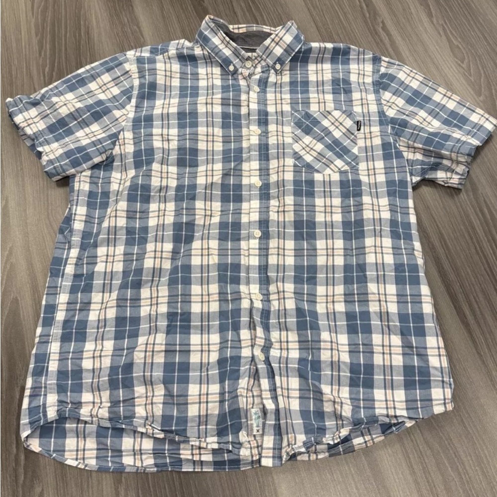 Hurley Shirt Standard Men’s Large Multi-Color Blue Plaid Short Sleeve Button Up
